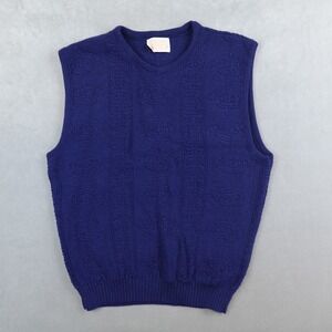 VTG Pendleton Woolen Mills Vest Floral Jacquard Knit Navy Wool Sz XL Made In USA